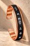 Men's Pure Copper Bracelet with Black Leather and Patterned Adjustable Double Magnet Thick Bracelet - 6