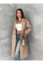 Beige Women's Double-Breasted Collar Waterproof Long Trench Coat - 6