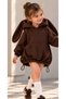 Girls Rabbit Ears Hooded Kangaroo Pocket Balloon Dress & Bow Socks Set 1010- - 2