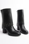 Women's Thermo Rubber Sole Heeled Detachable Studded Ankle Boots - 4