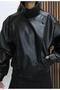 Women's Black Stand Collar Zippered Leather Jacket - 2
