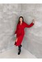 Red Color Women's Double-Breasted Collar Waterproof Long Trench Coat