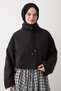 Black Jacket with Lace-Up Collar and Buttons - 6