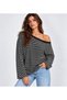Women's Black Off-Shoulder Thin Striped Blouse