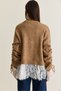 Women's Tan V-Neck Buttoned Flywheel Lace Detailed Sleeves Gathered Knitwear Cardigan 9110 60286671 - 6