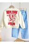 Boy's Ecru New York Bagel Run Printed Sweatshirt and Blue Gingham Two-Piece Set - 3