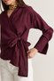 Women's Plum Silvery Striped Double Breasted Collar Belted Shirt Blouse 1108 60286672 - 5