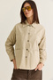 Women's Beige Parachute Fabric Pocket Detailed Snap Fastener Oversized Shirt Jacket with Slit on the Back 7063 60286674 - 4
