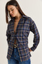 Women's Navy Blue Plaid Patterned Buttoned Oversize Lumberjack Shirt 2353 60286676