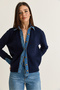 Women's Navy Blue Denim Garnished Shirt Collar Buttoned Knitwear Cardigan Th261080 60286682 - 4