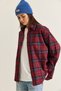Women's Burgundy Plaid Patterned Buttoned Oversize Lumberjack Shirt 2353 60286676 - 3
