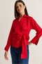 Women's Red Silvery Striped Double Breasted Collar Belted Shirt Blouse 1108 60286672 - 3
