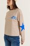 Women's Brown-Yellow Paris 1975 Printed Star Detailed Striped Crew Neck Oversize Sweatshirt 927-2 60286670 - 5