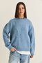 Women's Blue Soft Textured Floral Pattern Embroidered Knitwear Sweater 251085 60284089 - 2