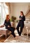 New Season Black Double-Breasted Collar with Piping Detail Special Design Long Sleeve 100% Cotton Maternity Pajama Set 3-Piece Set - 4