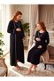 New Season Black Double-Breasted Collar Piping Detailed Full Length Special Design Long Sleeve 100% Cotton Maternity Nightgown Set - 3