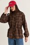 Women's Brown Plaid Patterned Waist Gathered Pocket Detailed Lined Buttoned Zippered Jacket 7076 60286677 - 6