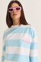 Women's Blue-White Flirting Text Printed Front and Back Printed Striped Crew Neck Oversize Sweatshirt 927-1 60286669 - 5