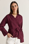 Women's Plum Silvery Striped Double Breasted Collar Belted Shirt Blouse 1108 60286672 - 4