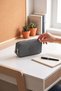 Vt-Two-Compartment Clinker Fabric Pencil Case School University Bag Dark Gray