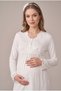 Women's Ecru Lace Long Sleeve Maternity Pajama Set for Easy Breastfeeding - 4