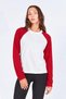 Women's Red Crew Neck Blouse with Colorful Sleeves - 3