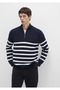 M0710131 Striped Semi-Zipper Sweater Sweatshirt Men's Sweatshirt Dark Blue - 3