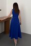 Women's Saks White Collared Sleeveless Buttoned Belted A-Line Flared Midi Dress - 5