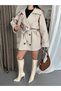 Women's Plaid Patterned Belted Double-Breasted Collar Trench Coat Jacket - 6