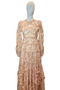 Women's Cream Pink Floral Patterned Layered Ruffled Tulle Layered Maxi Evening Dress / Evening Gown - 4