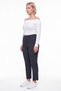 Women's Navy Blue Seasonal High-Waisted Jacquard Trousers with Pockets and Stone and Accessory Detailing on the Legs - 2