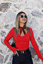 Red V-Neck Gathered Top - 3