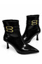 Women's Shiny Patent Leather Double Gold Buckle Pointed Toe Thin Heel Zippered Boots - 4