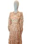 Women's Cream Pink Floral Patterned Layered Ruffled Tulle Layered Maxi Evening Dress / Evening Gown - 6