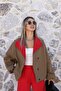 Dark Khaki Standard Size Mini Striped Red Jacket