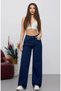 Dark Blue Palozzo Flexible Comfortable Wide-Leg Denim Trousers - 4