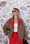Dark Khaki Standard Size Mini Striped Red Jacket - 3