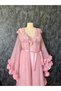 Special Design Rose Detailed Long Dressing Gown and Nightgown Set Satin (Boxed)