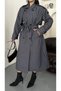 Women's Lilac Plaid Patterned Belted Double-Breasted Collar Long Trench Coat