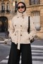Belted and Buttoned Buttoned Stand Collar Short Trench Coat Tsd260339 Beige - 5