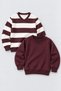 Unisex children's 2-piece plain and striped winter sweatshirt set - 2