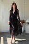 Asymmetrical Double Breasted Collar Glitter Patterned Midi Dress - 7