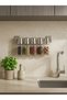 5-Piece Wall Mounted Glass Spice Rack Set with Metal Hanger Transparent Glass Spice Bottle Organizer Chrome - 5