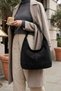 Women's Black Suede Casual Soft Textured Large Size Shoulder and Tote Bag - 3