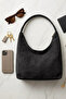 Women's Black Suede Casual Soft Textured Large Size Shoulder and Tote Bag - 2