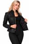 Women's Military Button Detailed Napoleon-Style Stand Collar Faux Leather Jacket - 3