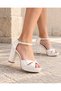Women's Eyelet Model Ankle Strap Low Thick Heeled Evening Dress Bridal Shoes - 8