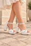 Women's Eyelet Model Ankle Strap Low Thick Heeled Evening Dress Bridal Shoes - 2