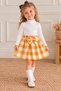 Girl Baby Kids 3 Thread Yarn Yellow Plaid Gingham Bowknot Skirt and White Ribbed High Neck Blouse Set