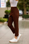 Battal Size Carrot Leg High Waist Lycra Women's Trousers 2004 Brown - 3